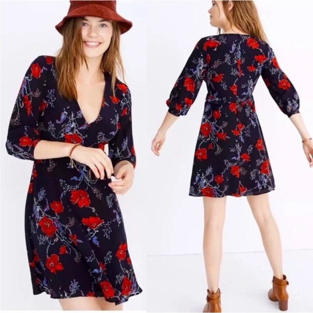 Madewell Silk Ruffle-Waist Dress Women’s / Windblown Poppies